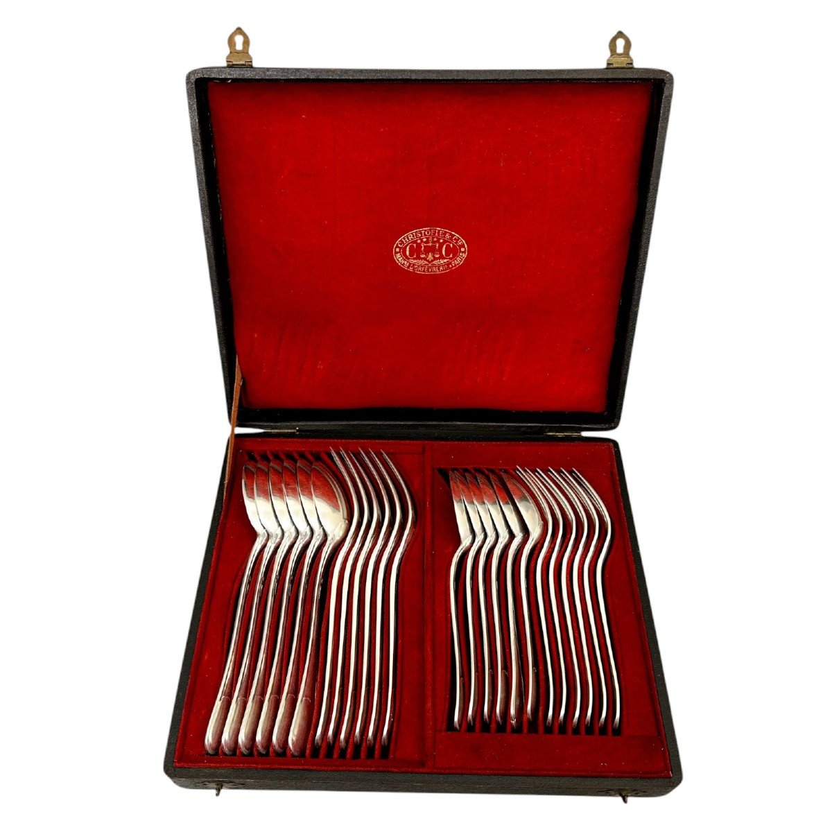 1870's Silver Plated Christofle Housewife 24 Piece Cutlery Set For 6 Persons In Original Box