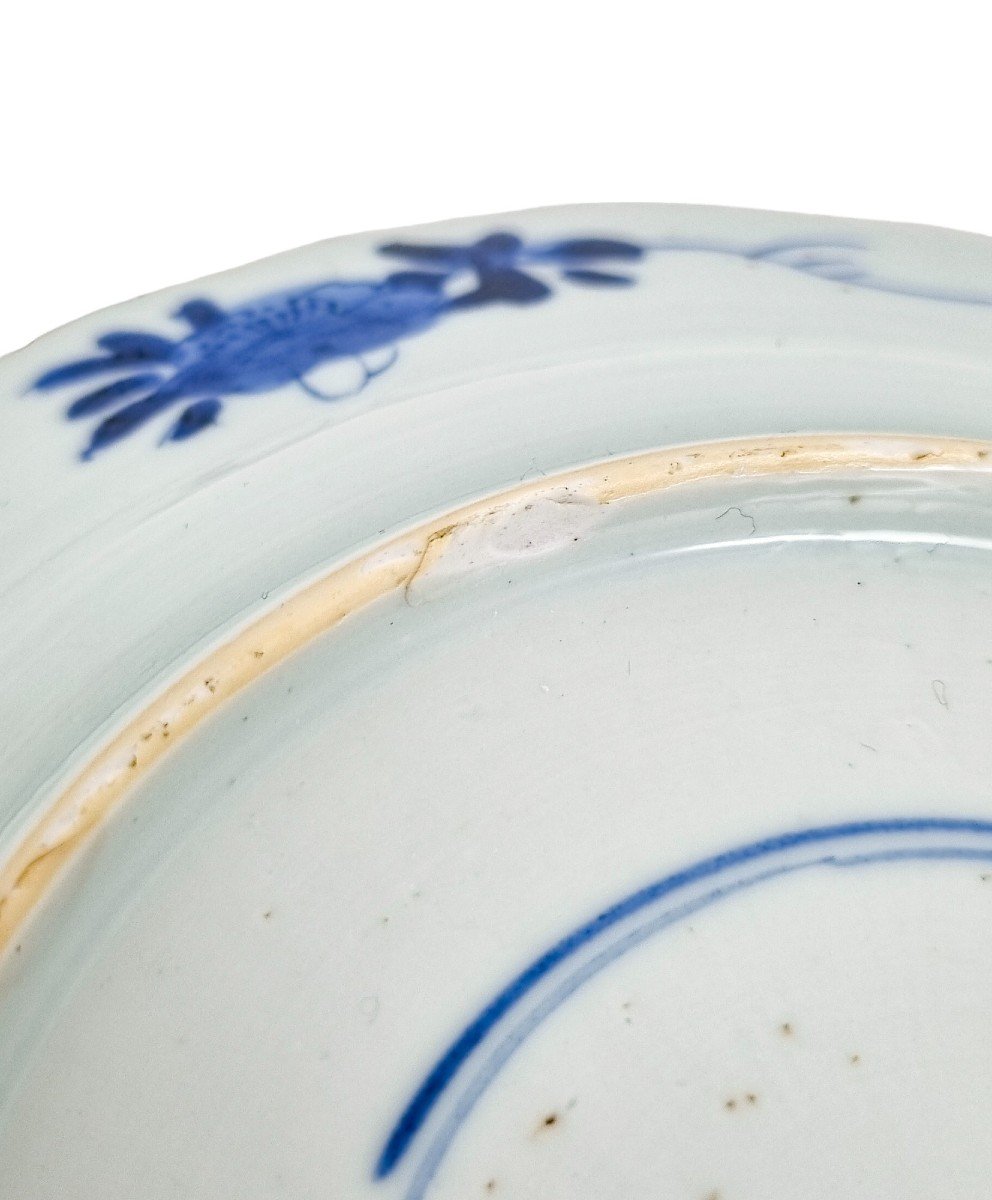 17th Century Qing Dynasty Chinese Kangxi Blue And White Porcelain Plate, Artemisia Leaf Mark-photo-5