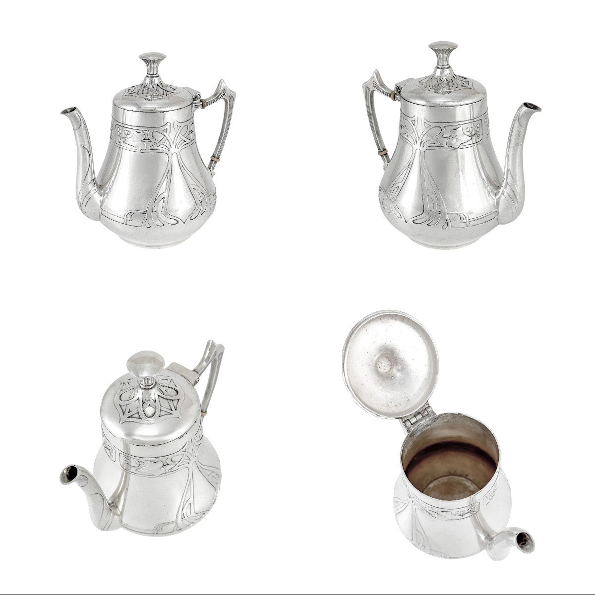 Antique Silver Plated Wmf Art Nouveau Jugendstil Five-piece Tea And Coffee Set On Tray-photo-3