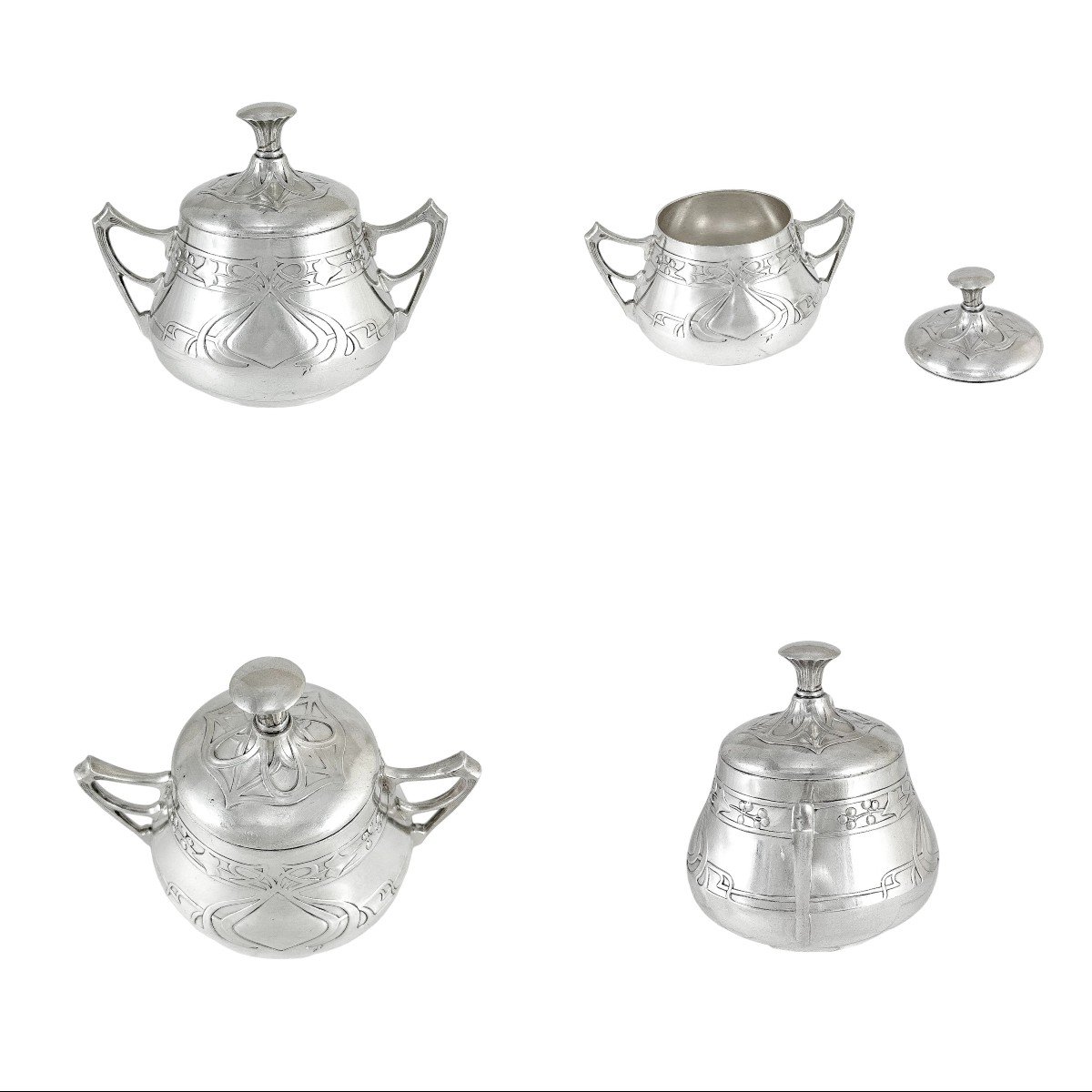 Antique Silver Plated Wmf Art Nouveau Jugendstil Five-piece Tea And Coffee Set On Tray-photo-4