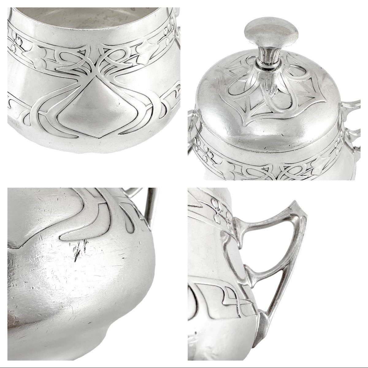 Antique Silver Plated Wmf Art Nouveau Jugendstil Five-piece Tea And Coffee Set On Tray-photo-4