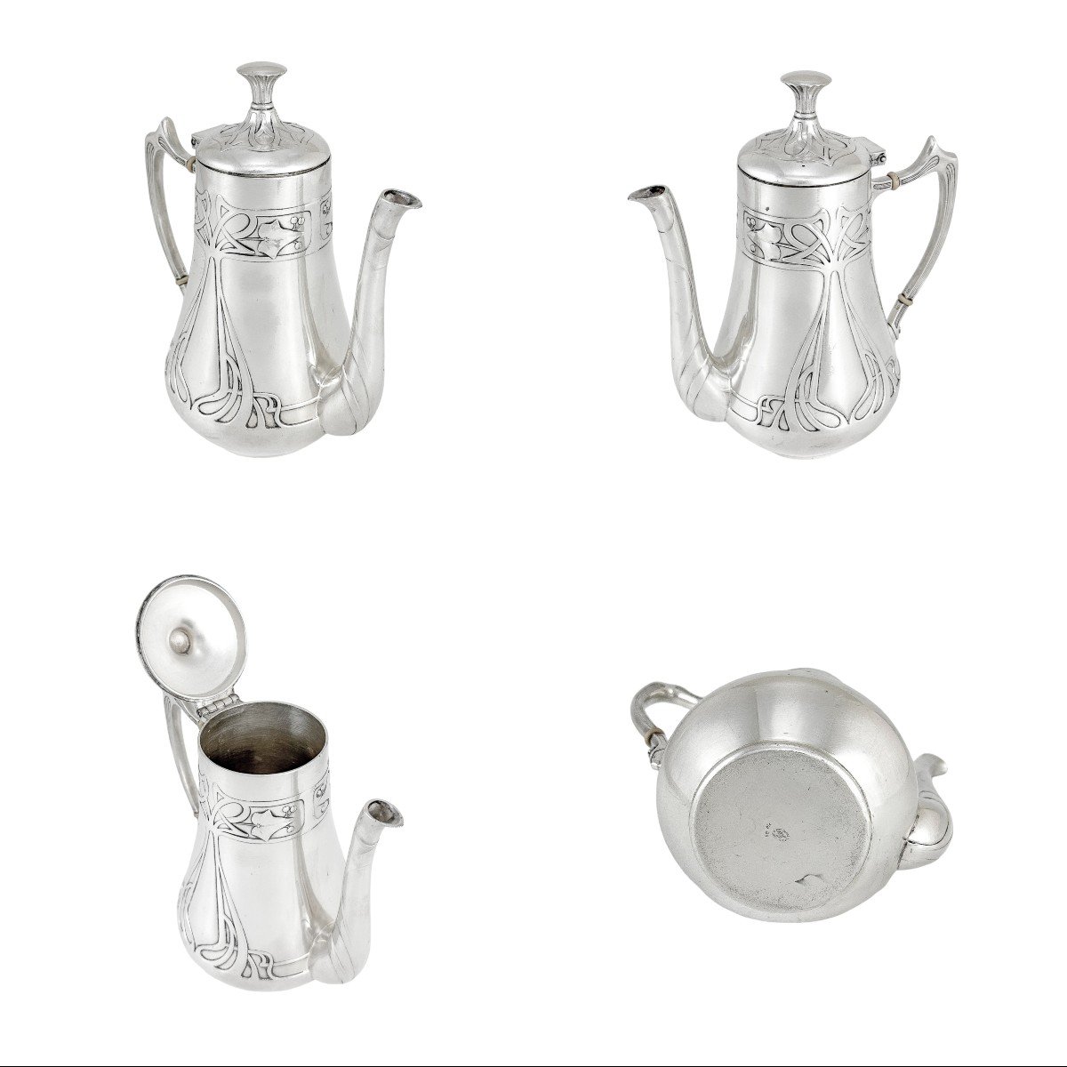 Antique Silver Plated Wmf Art Nouveau Jugendstil Five-piece Tea And Coffee Set On Tray-photo-8