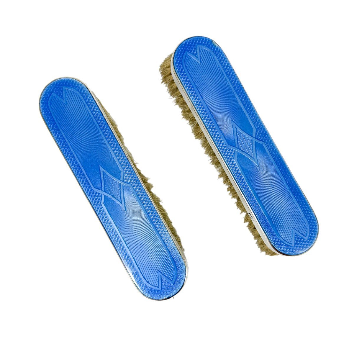 Antique Art Deco Asprey Silver And Blue Guilloche Enamel Vanity Brush Mirror Set-photo-2