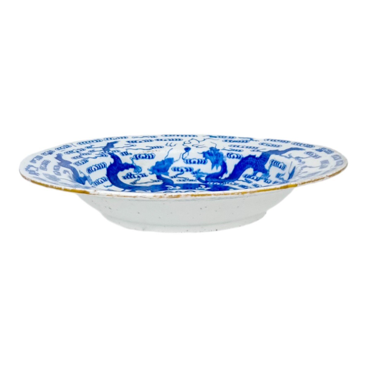 George III 18th Century First Period Worcester Chinoiserie Blue And White Porcelain Dragon Bowl-photo-4