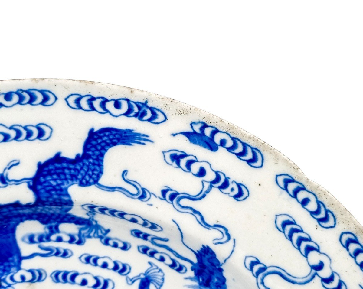 George III 18th Century First Period Worcester Chinoiserie Blue And White Porcelain Dragon Bowl-photo-1