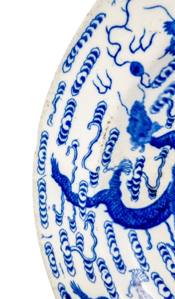 George III 18th Century First Period Worcester Chinoiserie Blue And White Porcelain Dragon Bowl-photo-2