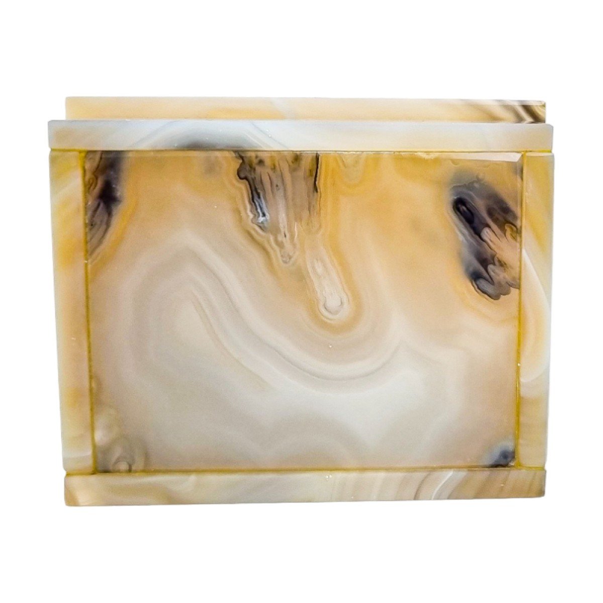 Porte-cigarettes/boîte à Cartes/vide-poche En Agate Bleu-gris, Art Déco Français-photo-3