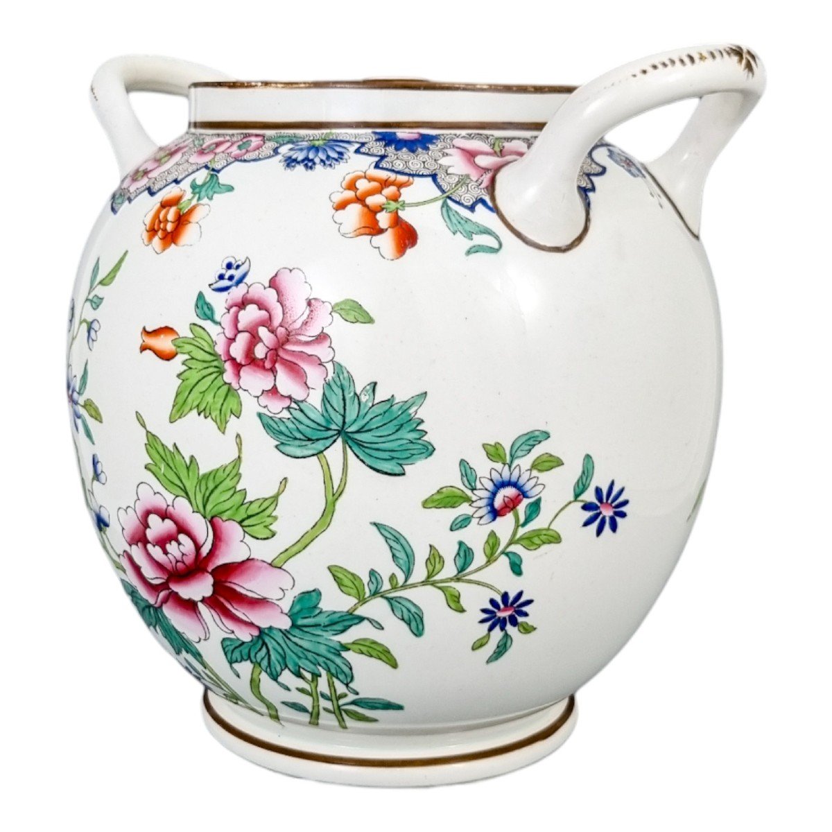 1820s Regency Spode Porcelain Chinoiserie Famille Rose Creamware Barrel Scent Jar, Pattern 3184-photo-2