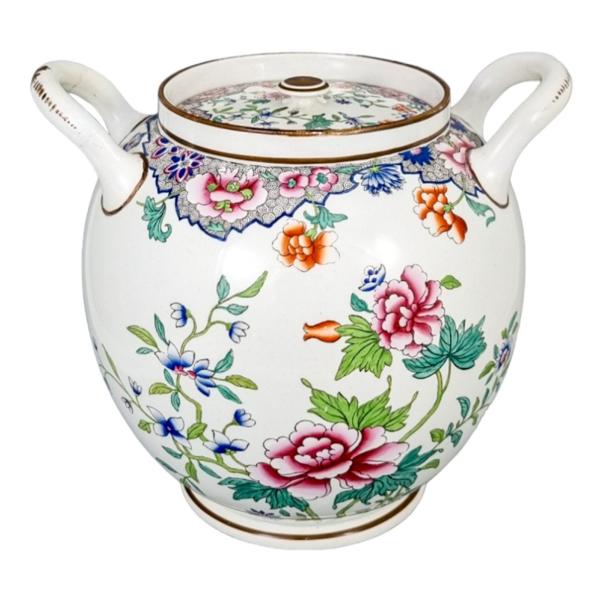 Pot à Parfum Spode Régence 1820 En Porcelaine Chinoiserie Famille Rose Grand Modèle, Motif 3184