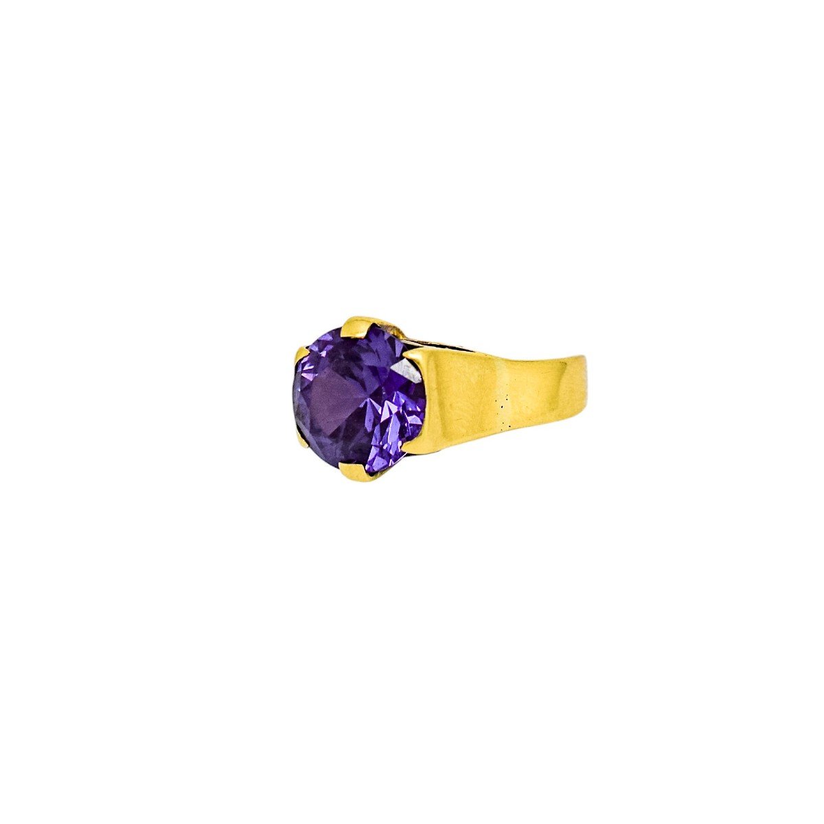 Vintage 9k Yellow Gold 4.8ct Alexandrite Sapphire Colour-change Statement Ring, Size N-photo-2