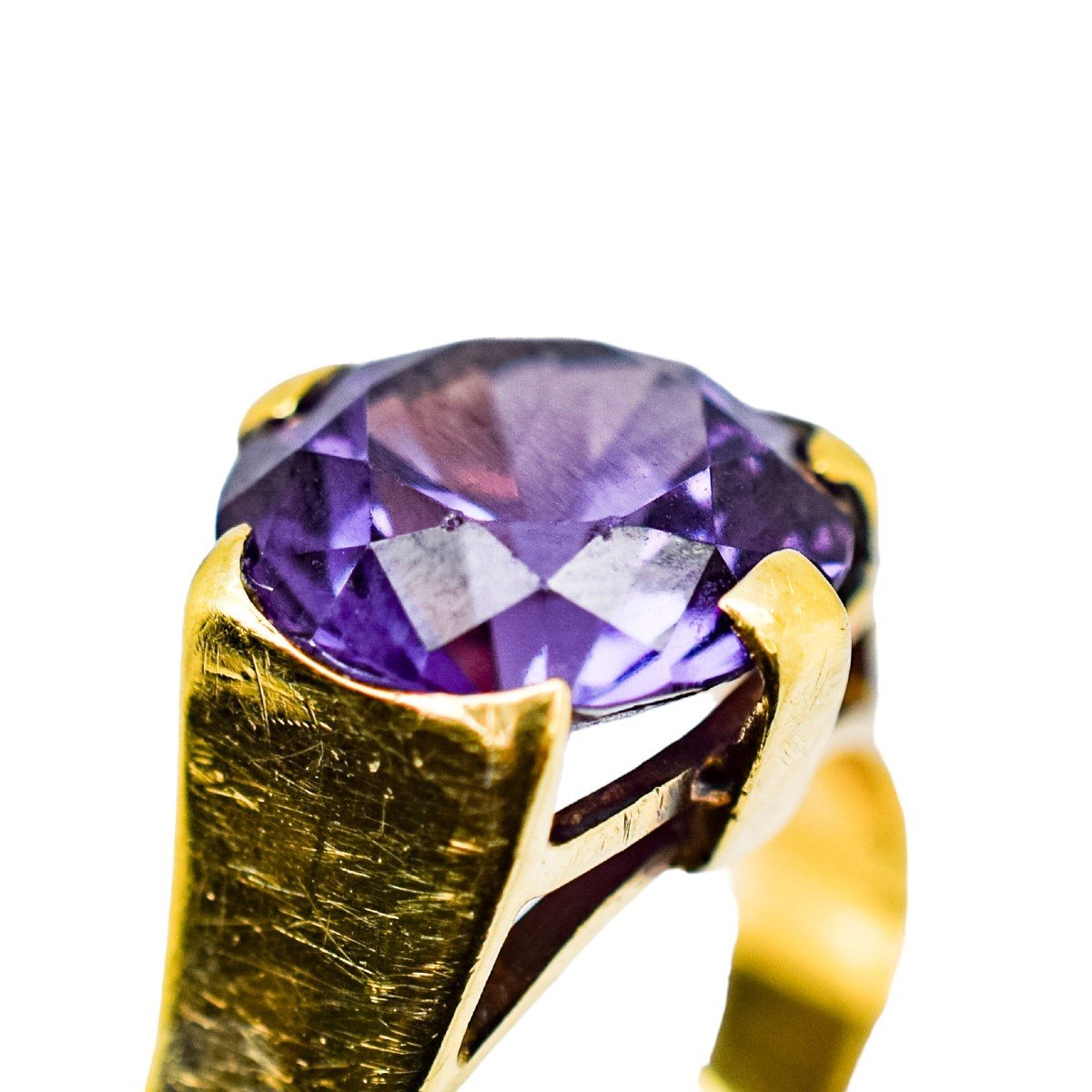 Vintage 9k Yellow Gold 4.8ct Alexandrite Sapphire Colour-change Statement Ring, Size N-photo-5