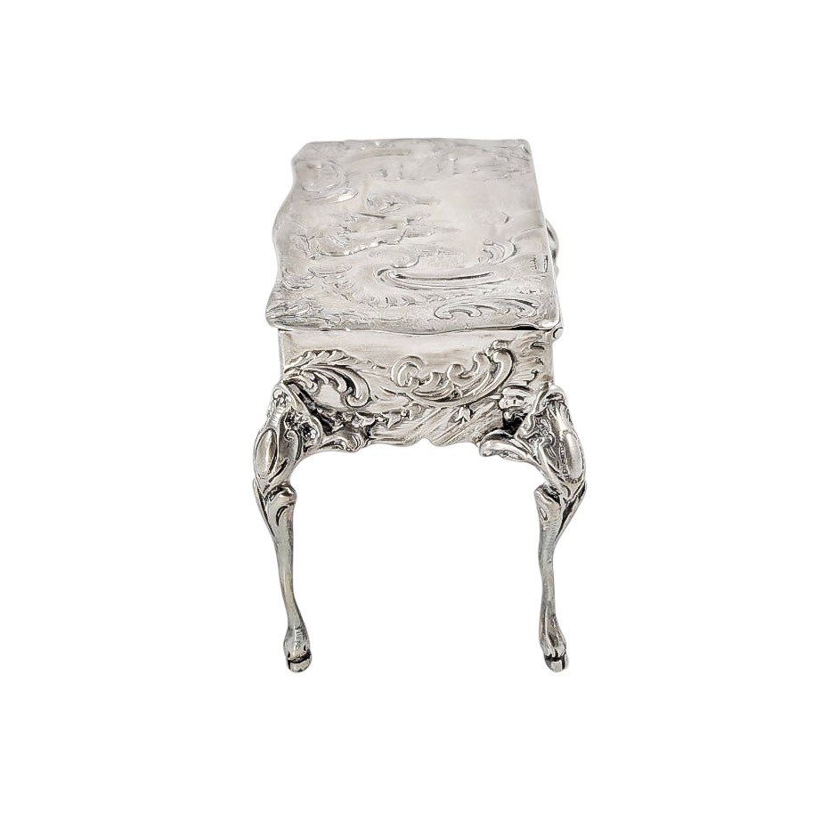 19th C Neoclassical Imported Hanau Sterling Silver Miniature Table Dresser Ring / Trinket Box-photo-5