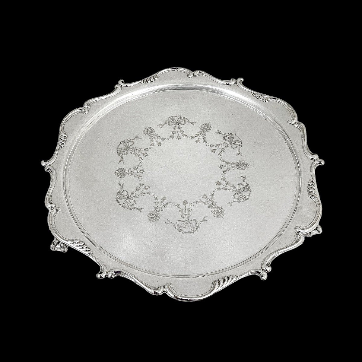 Silver Plated Victorian Salver In Neoclassical Style With Chippendale Border And Garlands-photo-1