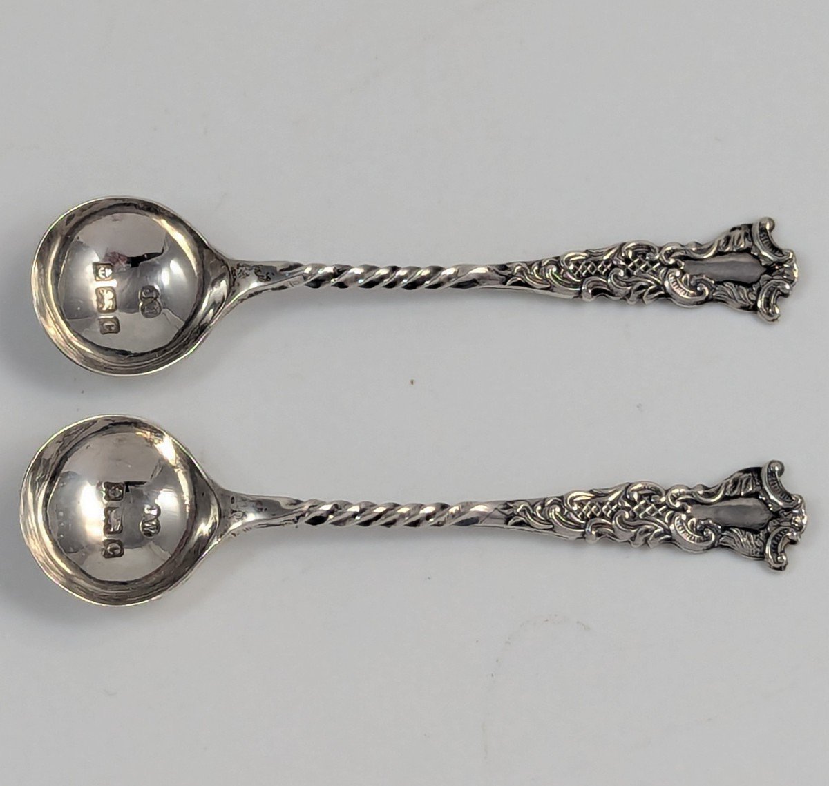 Paire De Salières En Argent De l'époque édouardienne Avec Doublures En Verre Rubis, 1902-photo-6