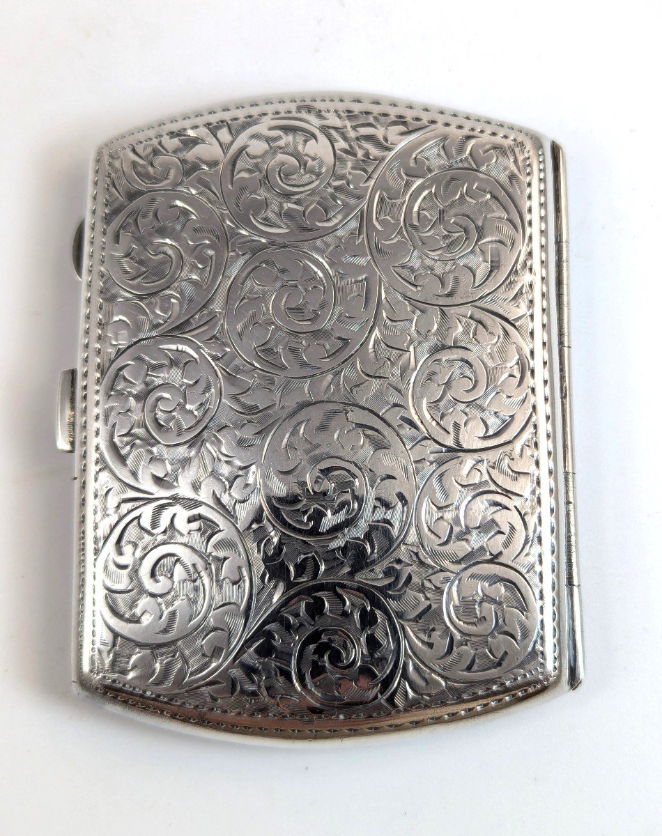 Silver Cigarette Case With Ornamental Design, Birmingham, 1916-photo-2