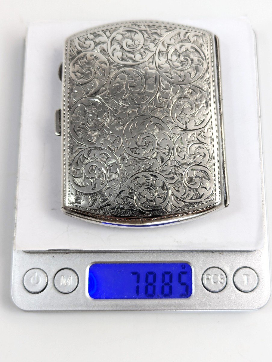 Silver Cigarette Case With Ornamental Design, Birmingham, 1916-photo-2