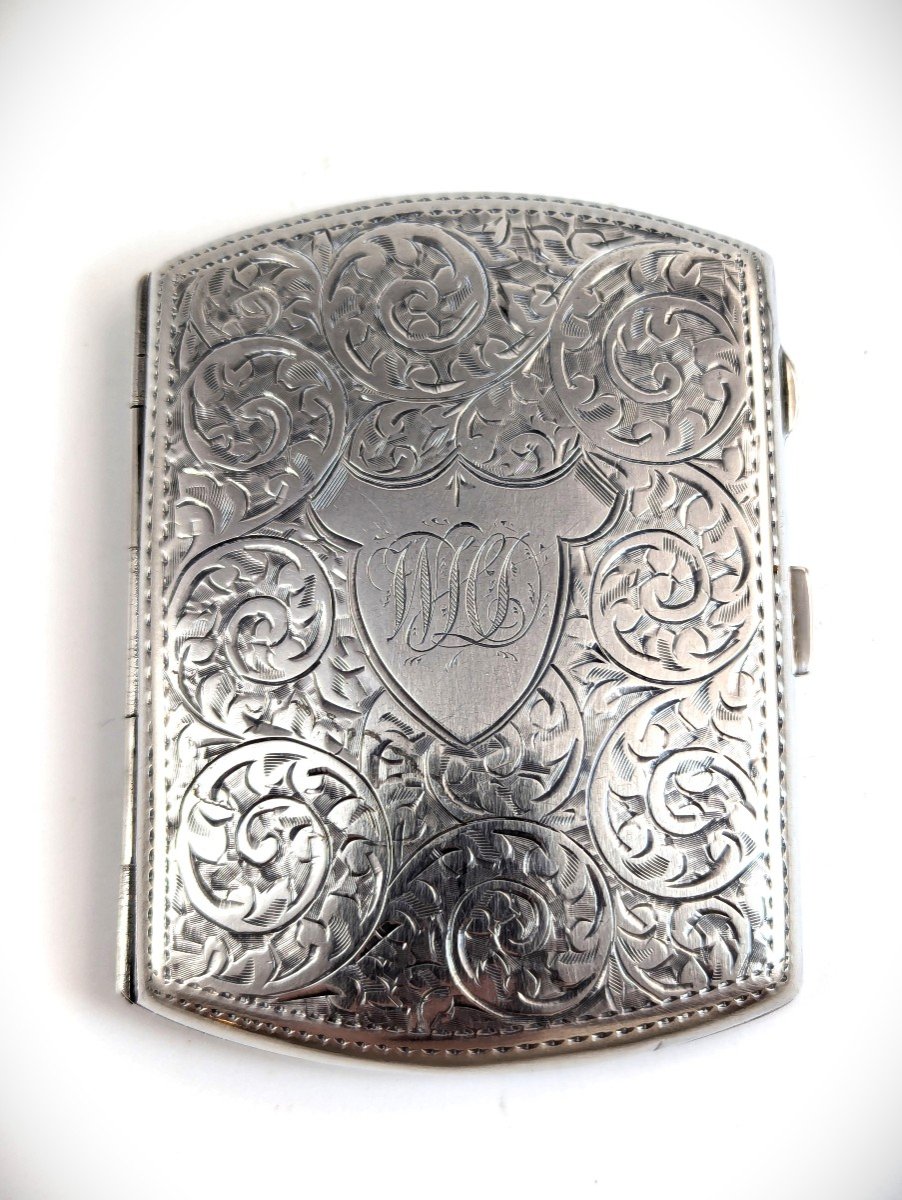 Silver Cigarette Case With Ornamental Design, Birmingham, 1916