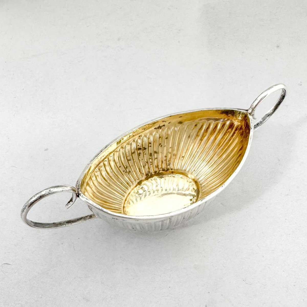 Paire De Sels à Navette En Argent Sterling Doré Avec Cuillères En Coquillage-photo-4