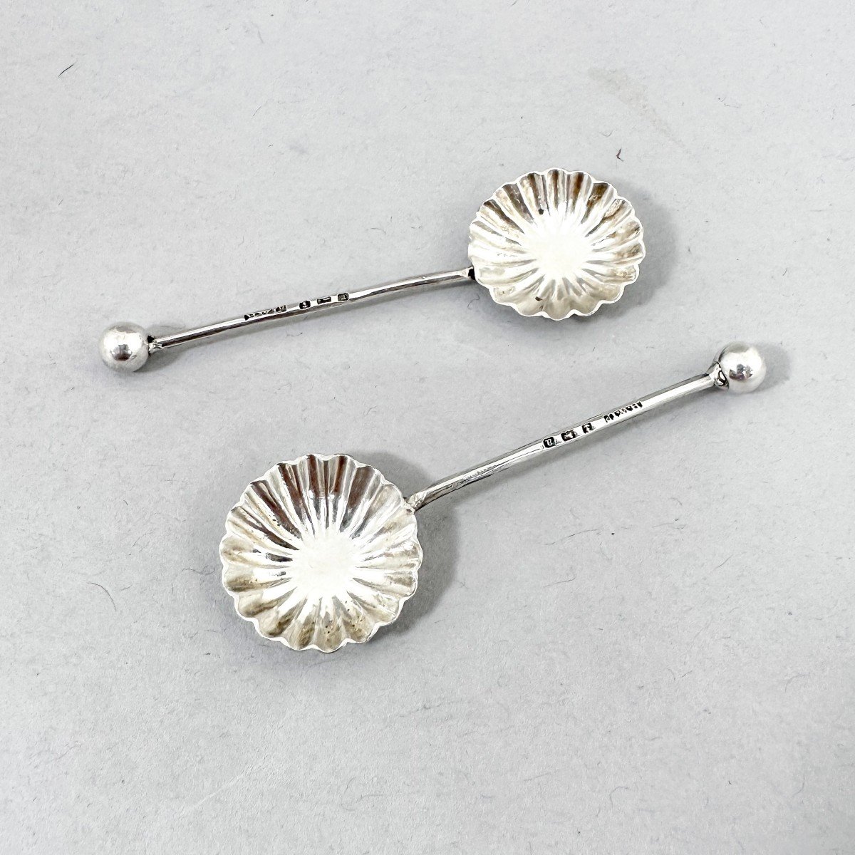 Paire De Sels à Navette En Argent Sterling Doré Avec Cuillères En Coquillage-photo-7