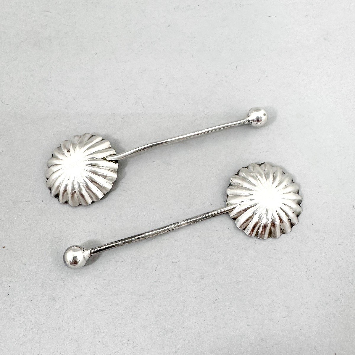 Paire De Sels à Navette En Argent Sterling Doré Avec Cuillères En Coquillage-photo-8