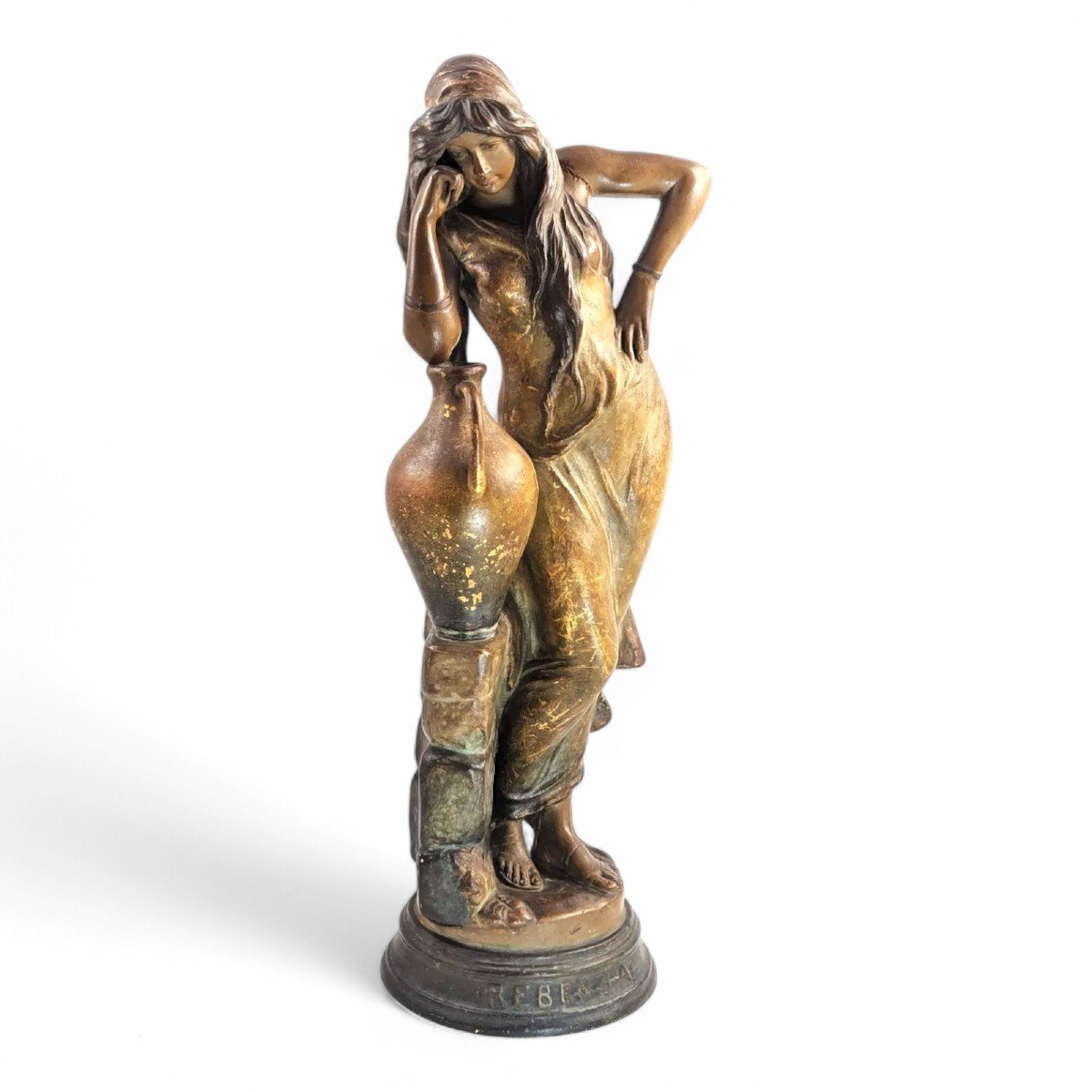 Cherc For Goldscheider Earthenware Figurine “rebecca By The Spring”, C.1900