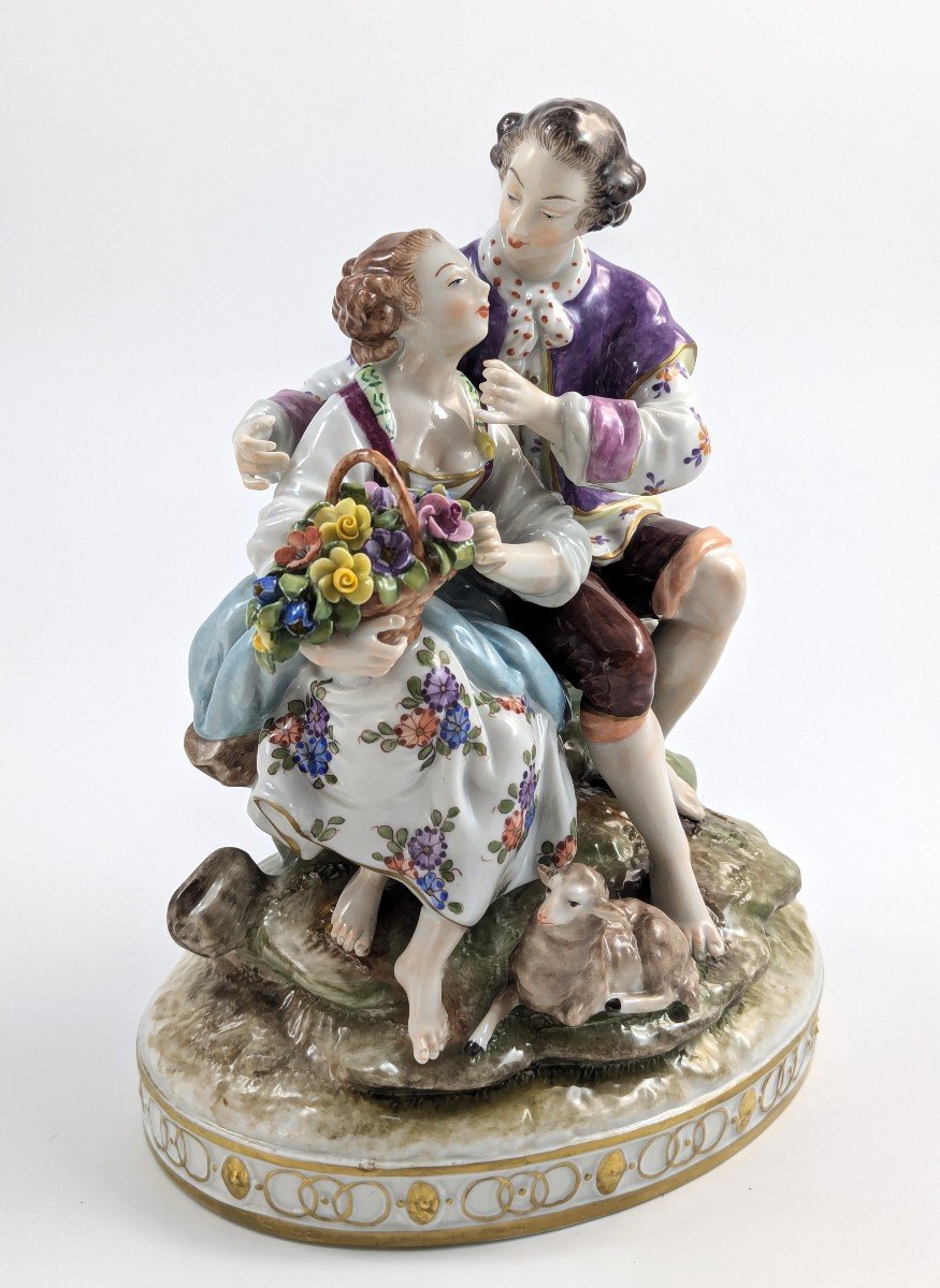 Volkstedt Porcelain Figure Group Couple Courting, C.1945-photo-2