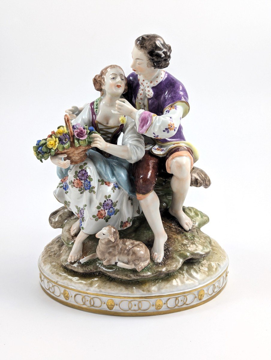 Volkstedt Porcelain Figure Group Couple Courting, C.1945