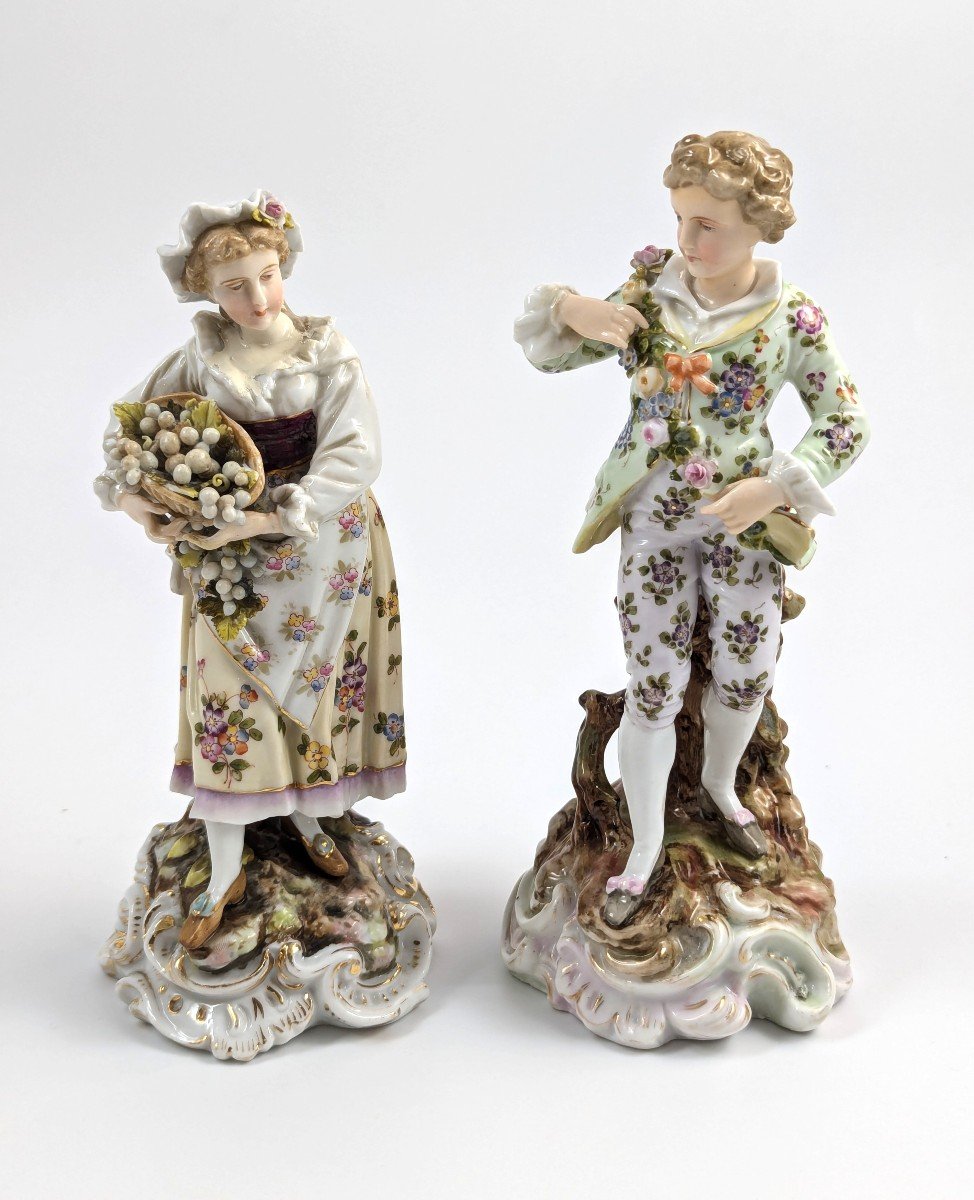 Triebner Ens & Eckert, Volkstedt, Paire De Figurines Jardiniers, Vers 1894