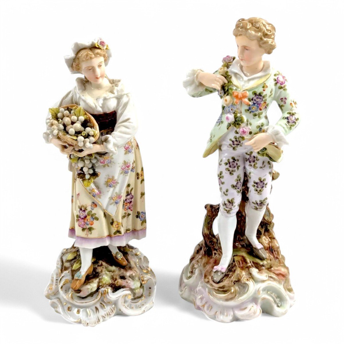 Triebner Ens & Eckert, Volkstedt, Pair Of Figurines Gardeners, C. 1894