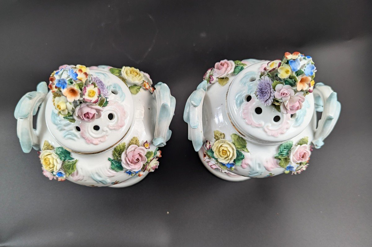 Sitzendorf Porcelain Potpourri Vases, Dresden, C. 1885-photo-4