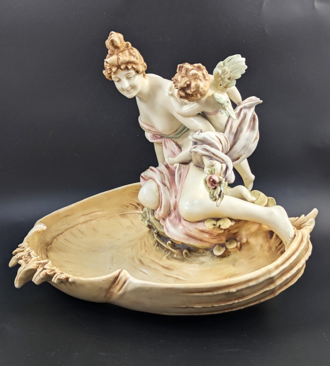 Art Nouveau Amphora Porcelain Figural Bowl, C. 1897-photo-2