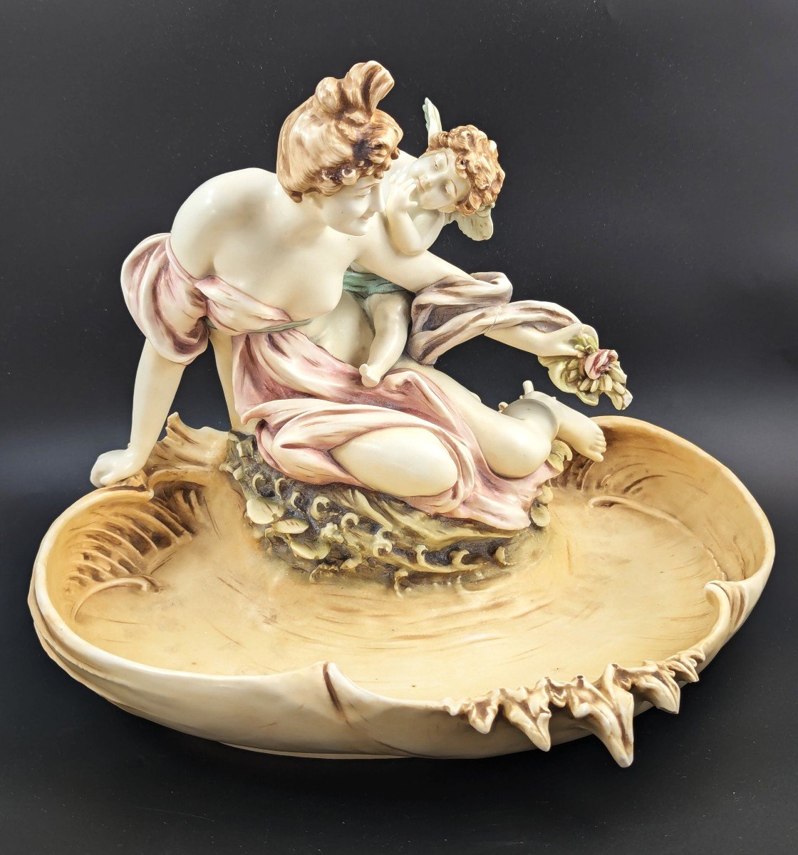 Art Nouveau Amphora Porcelain Figural Bowl, C. 1897-photo-1