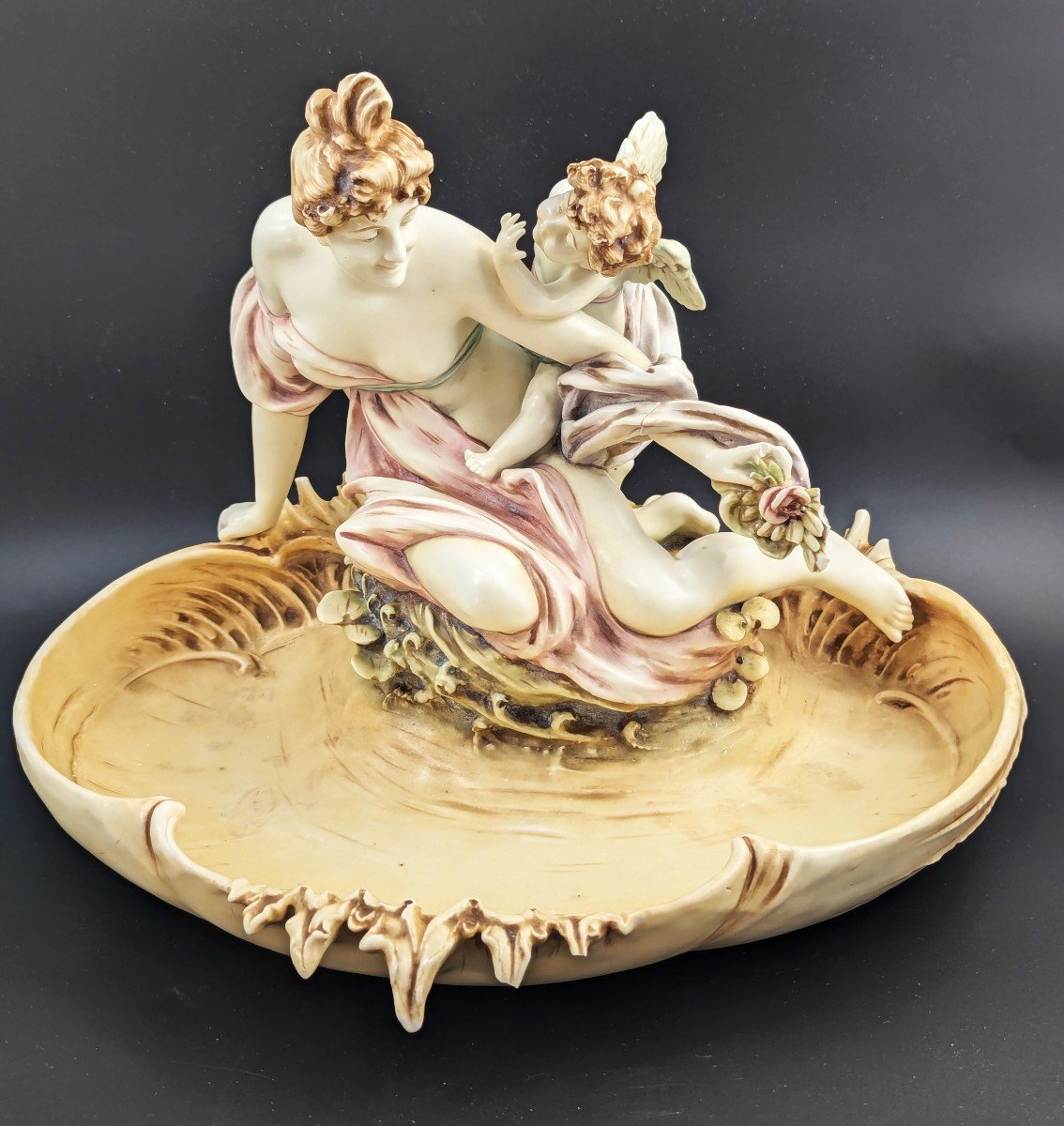 Art Nouveau Amphora Porcelain Figural Bowl, C. 1897-photo-2