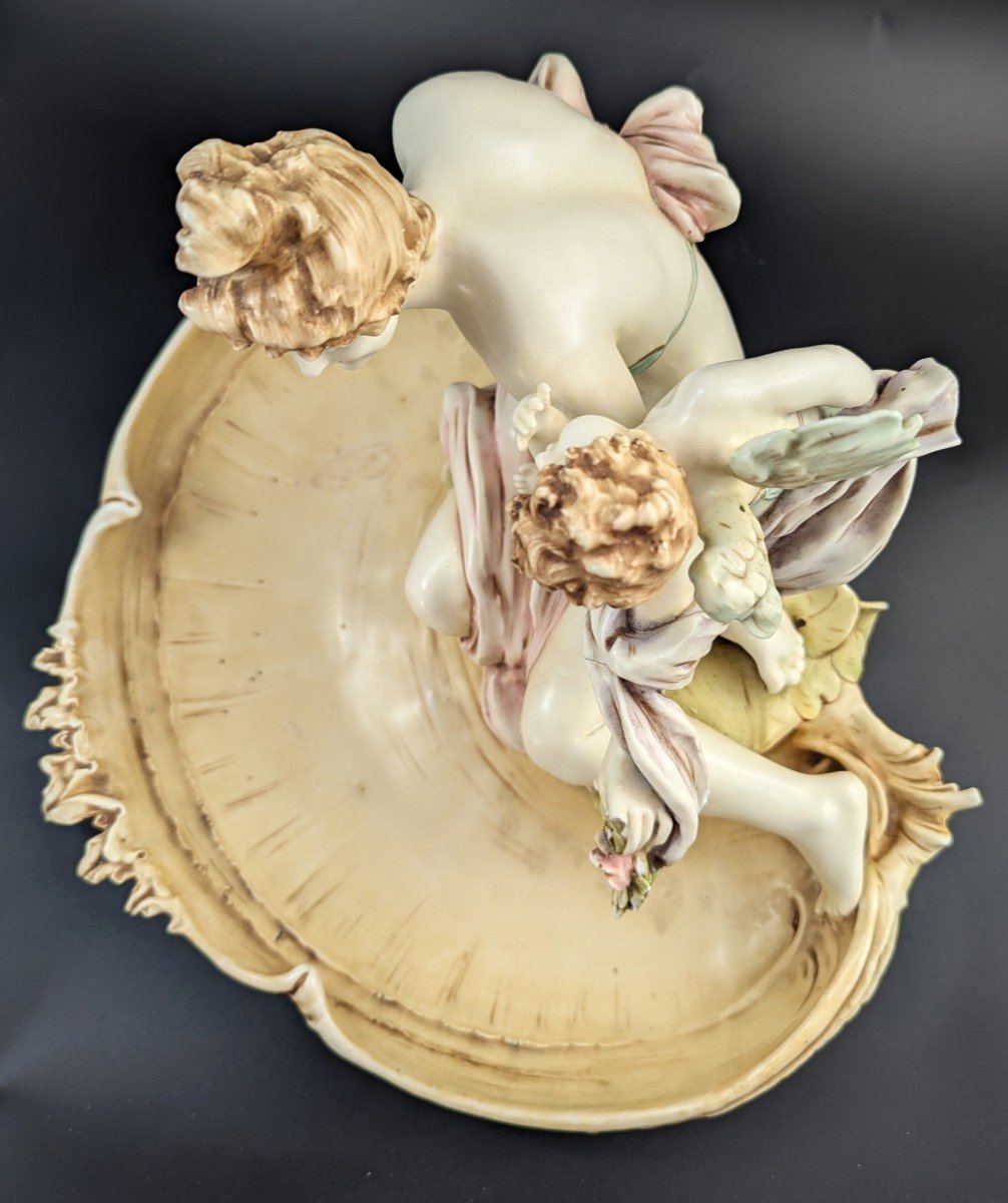 Art Nouveau Amphora Porcelain Figural Bowl, C. 1897-photo-5