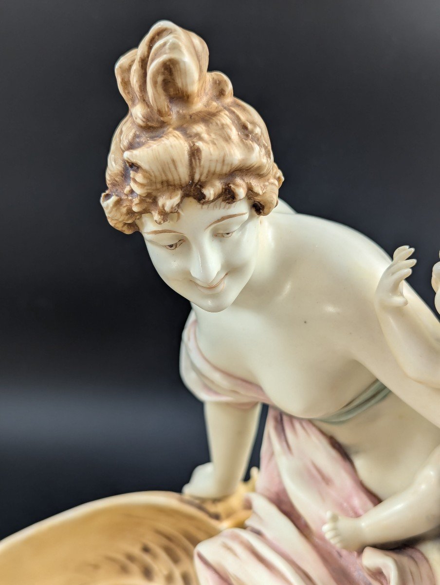 Art Nouveau Amphora Porcelain Figural Bowl, C. 1897-photo-6