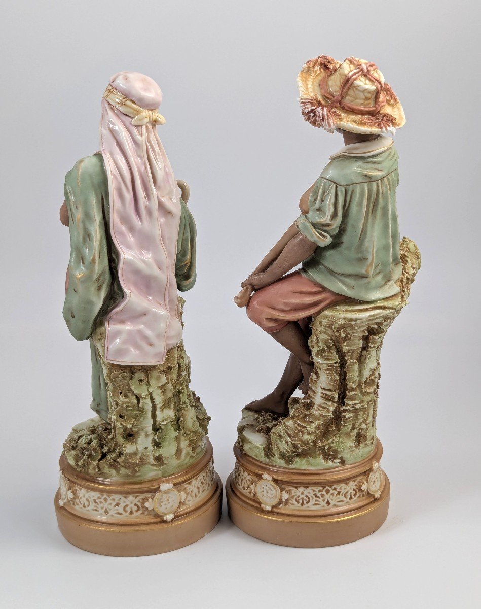 Anciennes Figurines En Porcelaine Royal Dux Bohemia Représentant Un Garçon Et Une Fille Tzigane-photo-3