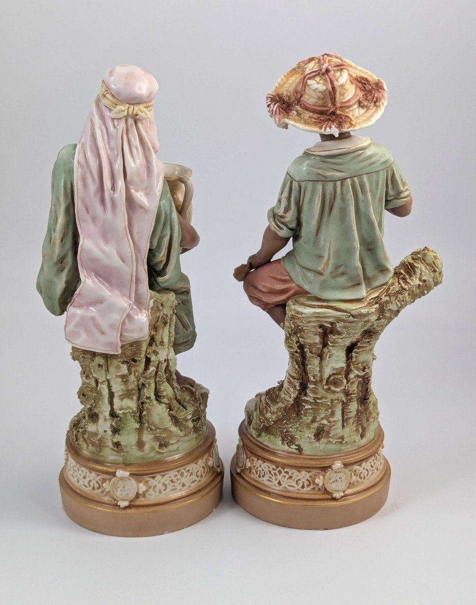 Anciennes Figurines En Porcelaine Royal Dux Bohemia Représentant Un Garçon Et Une Fille Tzigane-photo-4