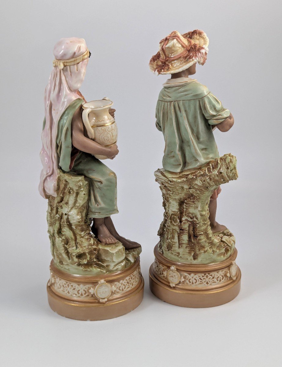 Anciennes Figurines En Porcelaine Royal Dux Bohemia Représentant Un Garçon Et Une Fille Tzigane-photo-1