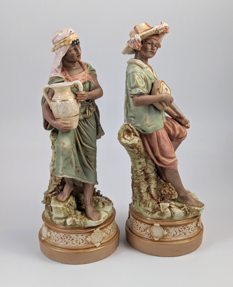 Anciennes Figurines En Porcelaine Royal Dux Bohemia Représentant Un Garçon Et Une Fille Tzigane-photo-2