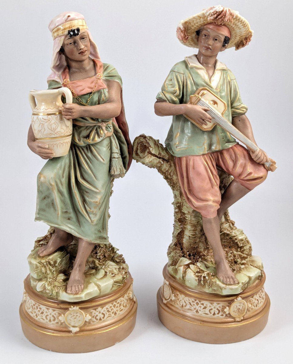 Anciennes Figurines En Porcelaine Royal Dux Bohemia Représentant Un Garçon Et Une Fille Tzigane-photo-3