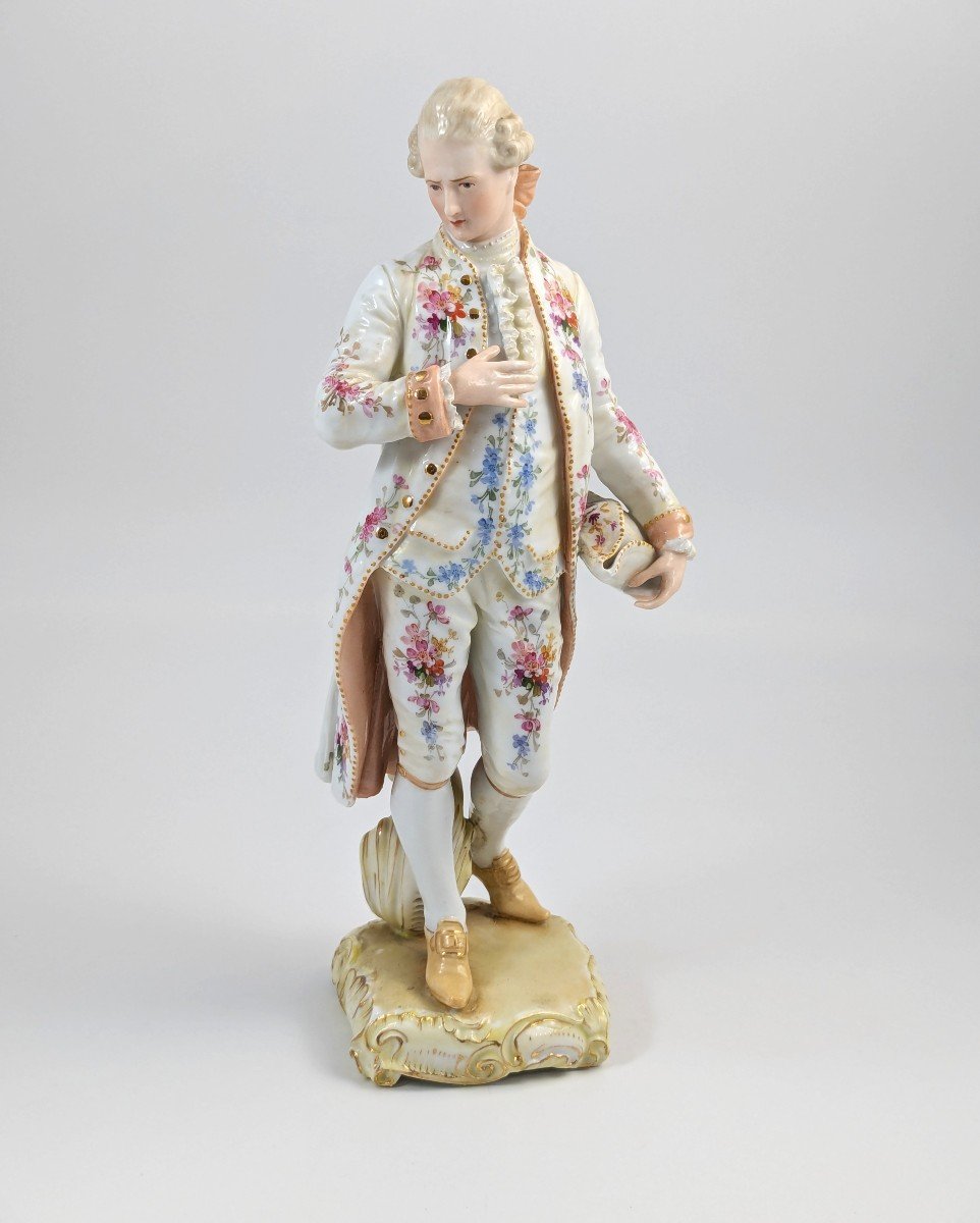 Christian Nonne Of Geisshübel, Antique Porcelain Figure Of A Nobleman, 19th Century-photo-6