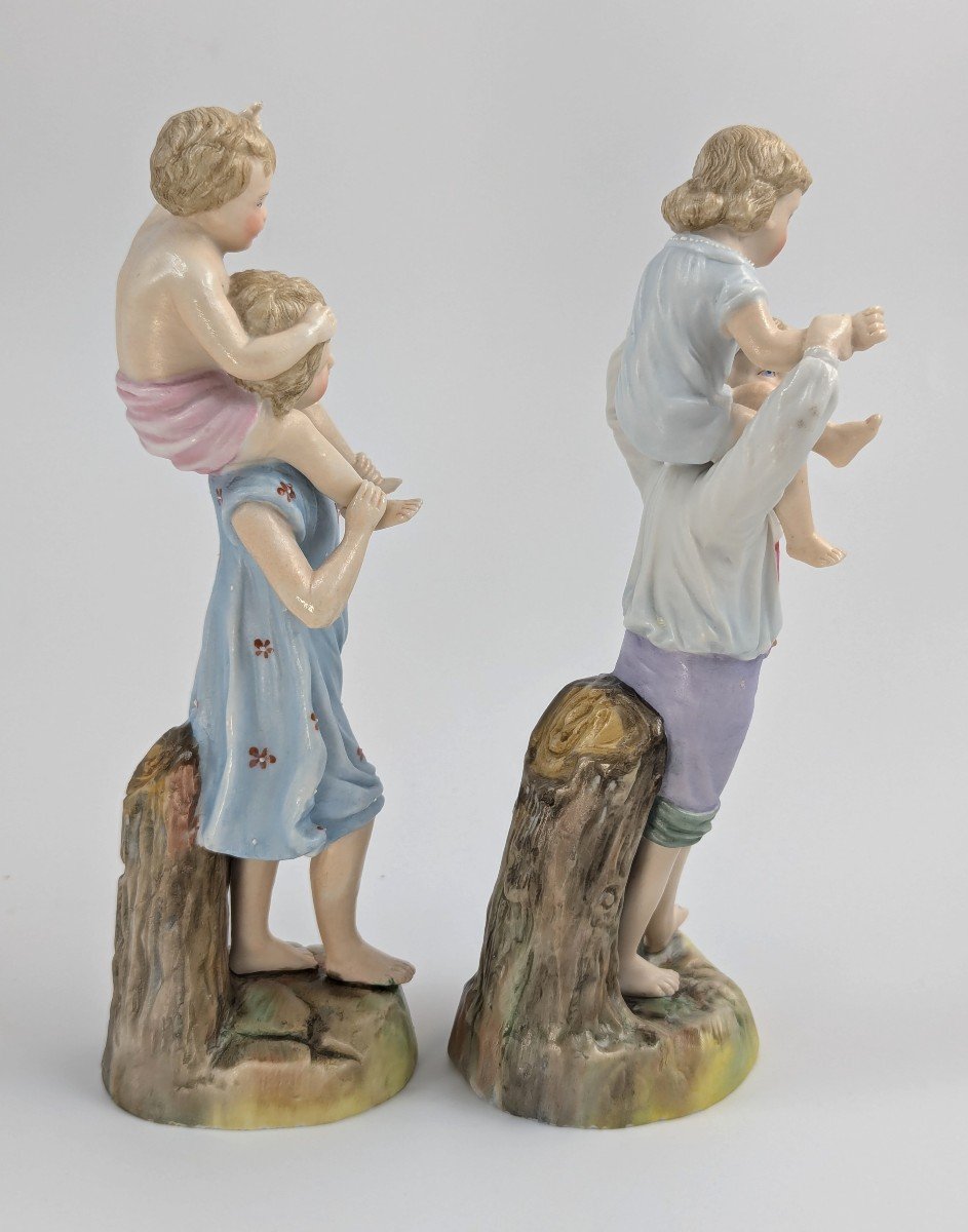 Figurines Ernst Bohne & Söhne : Garçon Et Fille Tenant Des Enfants, Vers 1887-photo-4