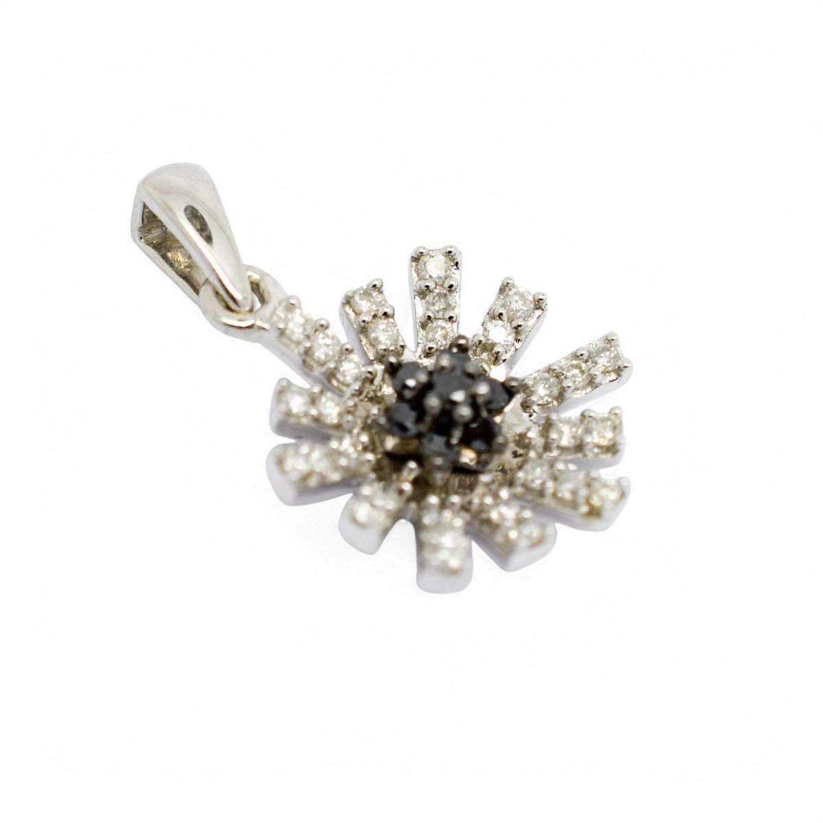 Vintage 9ct White Gold Daisy Pendant With Black And White Diamonds-photo-1