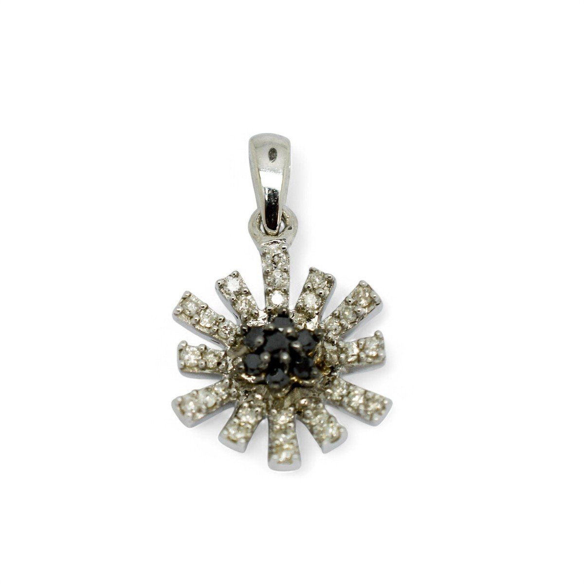 Vintage 9ct White Gold Daisy Pendant With Black And White Diamonds-photo-2