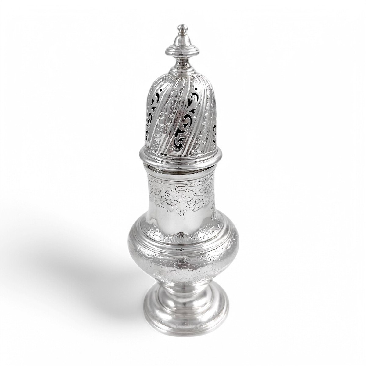 Antique George II Large Sterling Silver Pepper Pot / Sugar Sifter / Muffineer, Samuel Wood 1744-photo-3