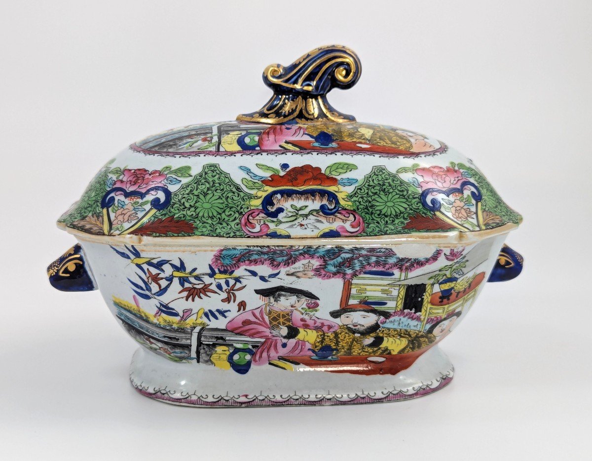 Extremely Rare Mason's Ironstone Tureen In Green Mandarin Pattern, C. 1815-photo-1