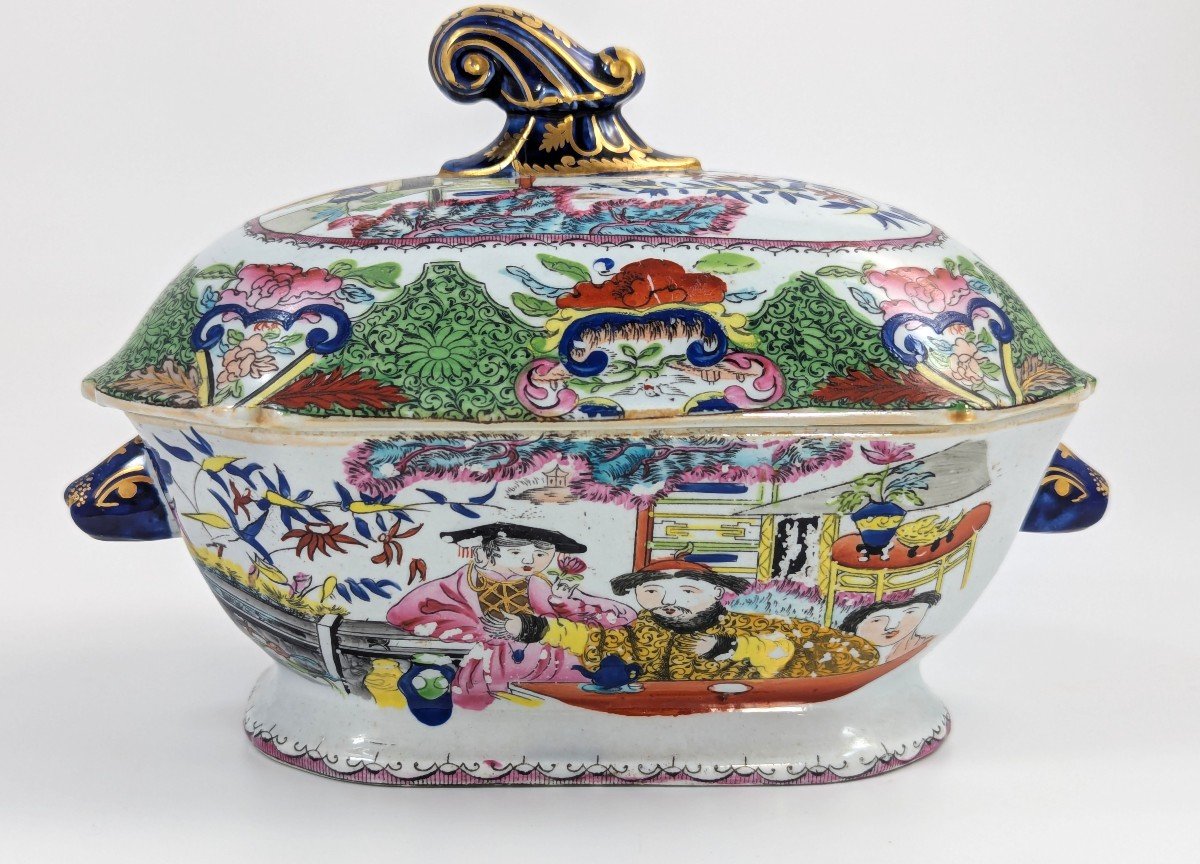 Extremely Rare Mason's Ironstone Tureen In Green Mandarin Pattern, C. 1815