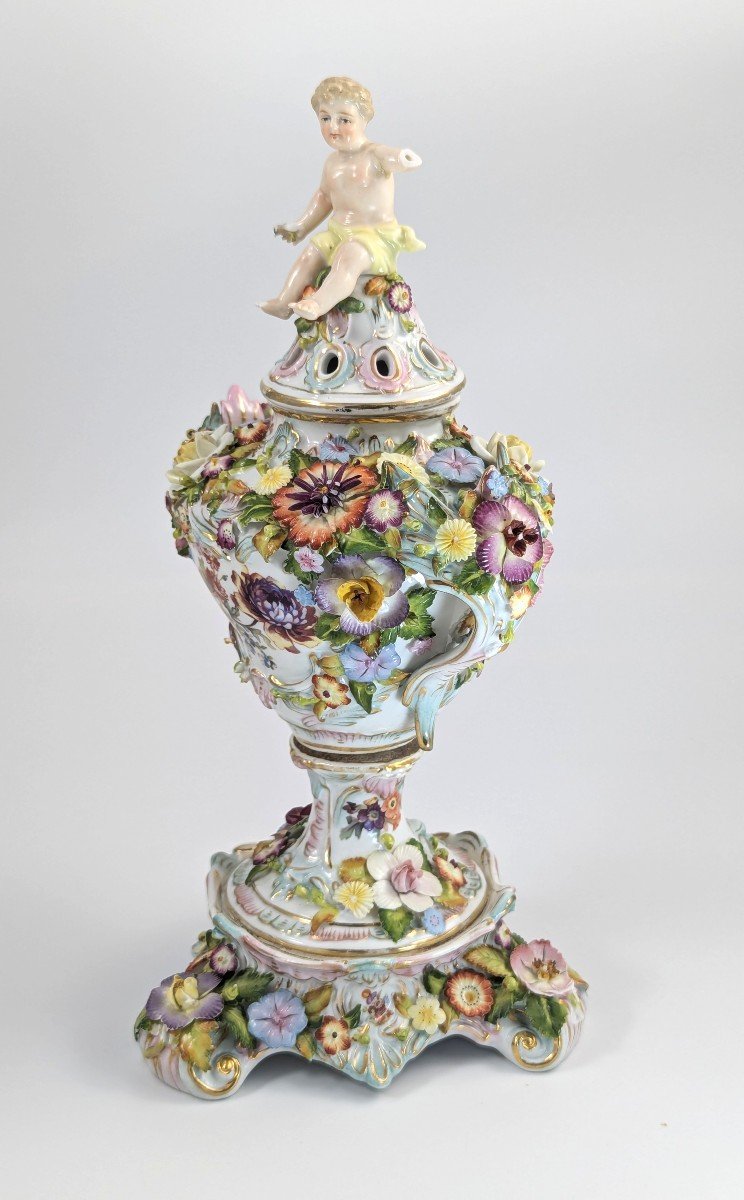 Très Rare Vase à Pot-pourri De Luxe Sitzendorf, Vers 1885-photo-2