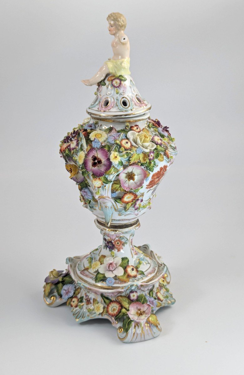 Très Rare Vase à Pot-pourri De Luxe Sitzendorf, Vers 1885-photo-3