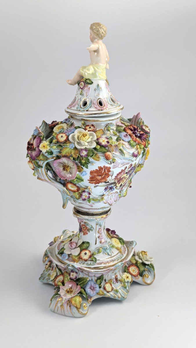 Très Rare Vase à Pot-pourri De Luxe Sitzendorf, Vers 1885-photo-4